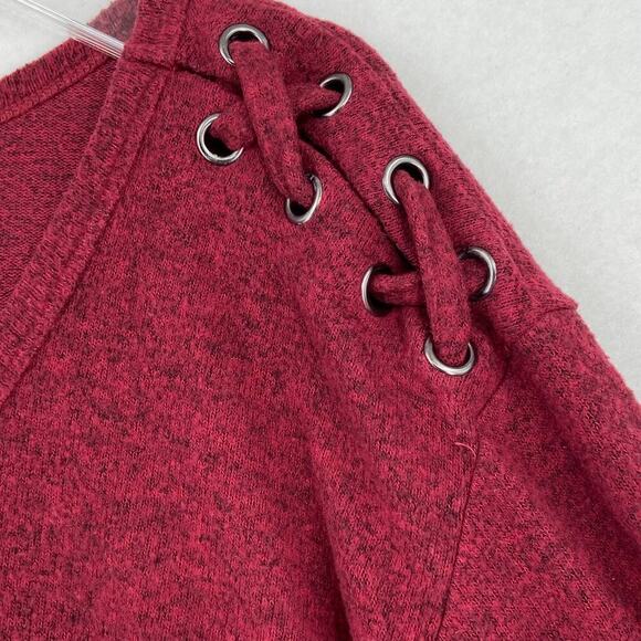 Torrid Super Soft Plush Tunic Top Size 1X Burgundy Red Laced Shoulders V-Neck - Picture 3 of 11